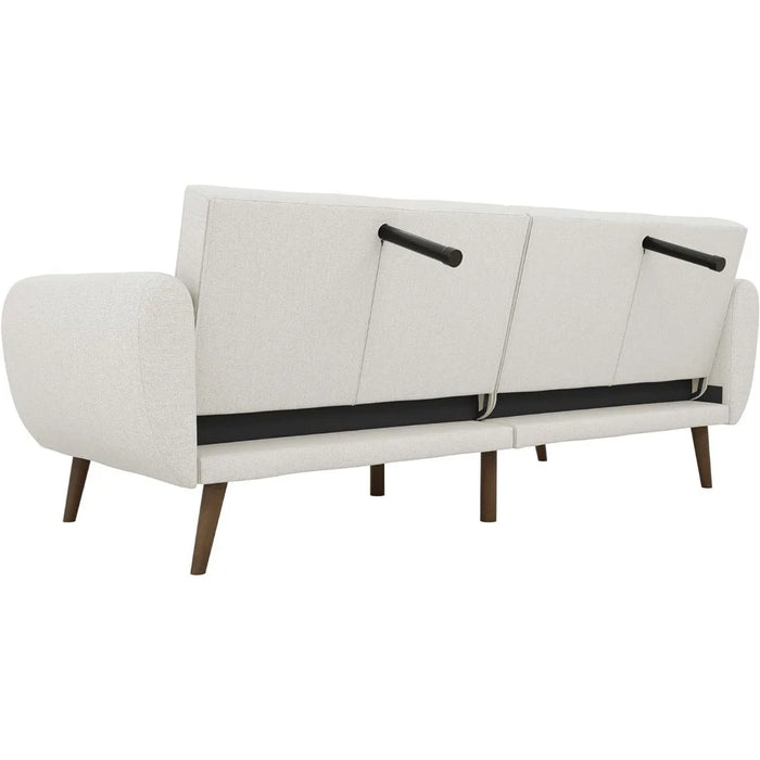 Sofa bedding - Premium upholstery and wooden legs - Grey, ribbed tufted padded backrest, convertible sofa bed