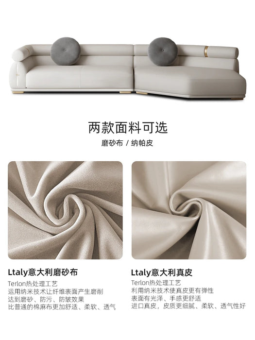 Special-Shaped Leather Sofa Living Room Modern Light Luxury Leather Corner Villa Large Flat Sofa