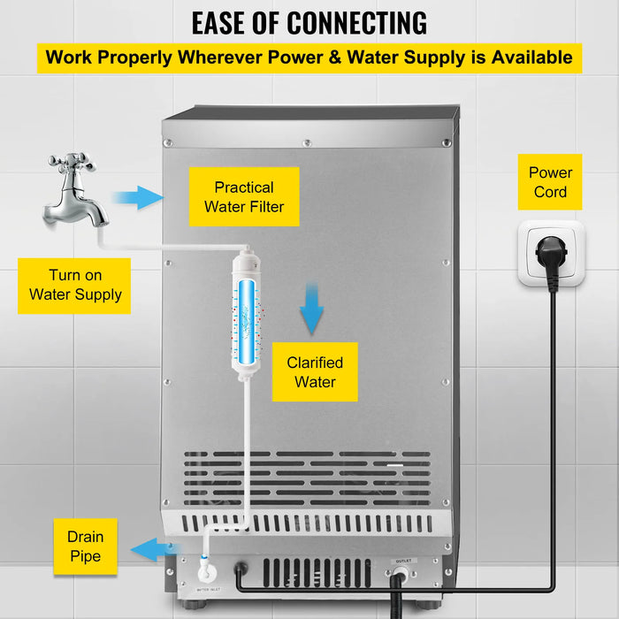 VEVOR Commercial Ice Maker 30KG/24H Countertop Automatic Built-in Cube Ice Generator 350W Electric Cooler Machine Home Appliance