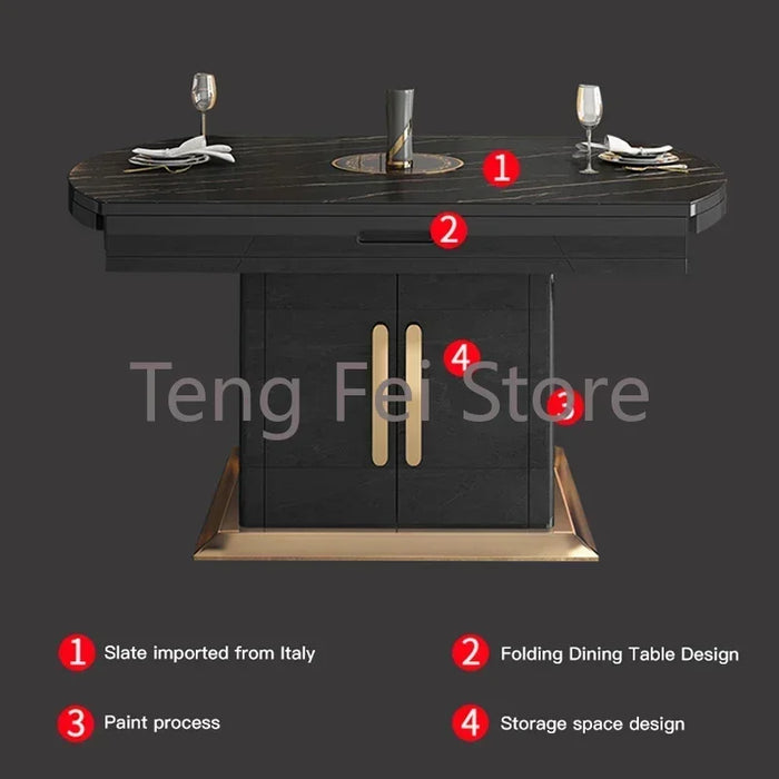 Black Modern Practical Rock Plate Long Dining Room Sets Living Room Chairs Luxury Folding Slate Mesa De Jantar Home Furniture WK