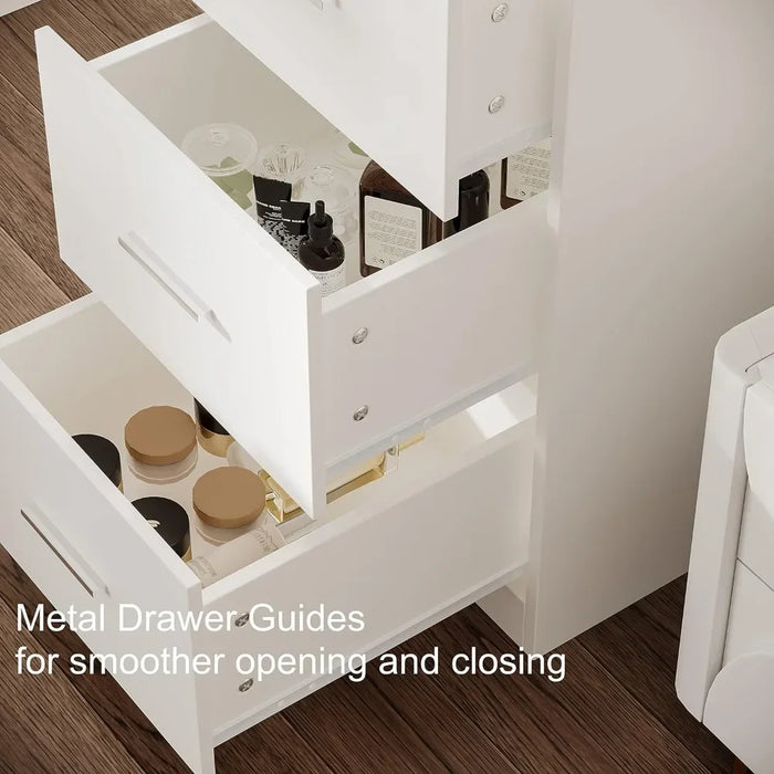 Bedroom Dressing Table, with Lighted Mirror, Vanity Desk with Storage Shelf & 5 Drawers,11 LED Lights, 46.7" Makeup Vanity Table