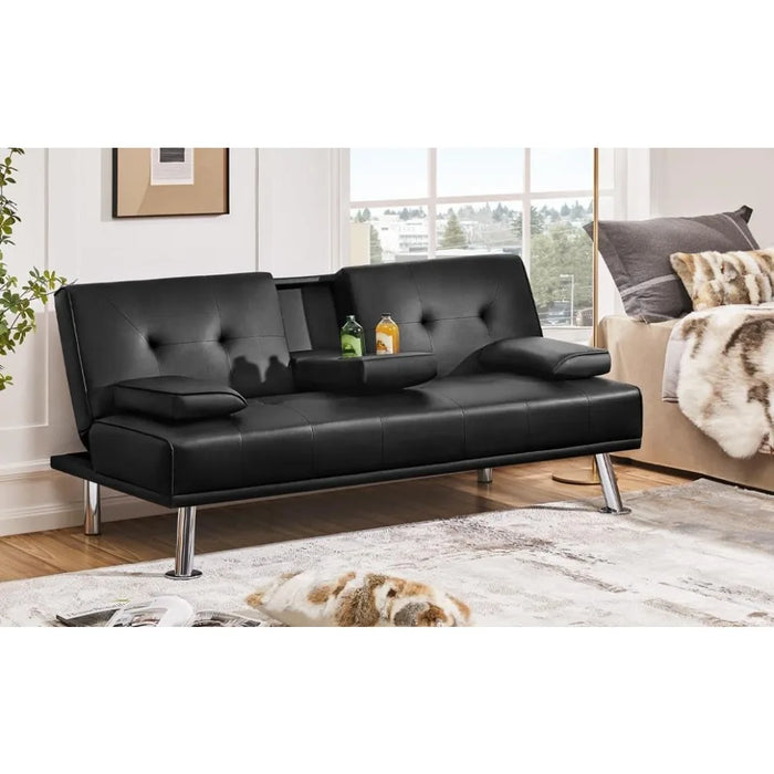 Modern Faux Leather Sofa Bed Convertible Folding Futon With Armrest Home Recliner Home Furniture for Living Living Room Sofas