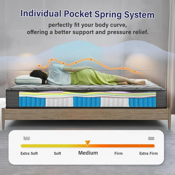 Queen Mattress,10 Inch Gel Memory Foam Pocket Spring Hybrid Mattress/Queen Size Mattress/Comfort Firm Support Pressure Relief