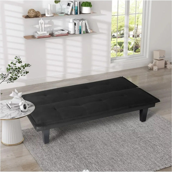 Futon Sofa Bed , 63.8'' Black Faux Suede Convertible Sofa Couch for Living Rooms, Apartments, And Offices,Living Room Sofas