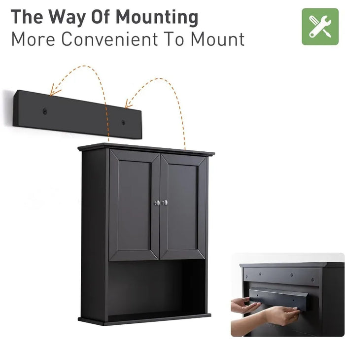 VANIRROR Black Bathroom Wall Cabinet 24x30 Inch Wall Mounted Wooden Over The Toilet Storage Cabinets with 2 Doors, Cabinets
