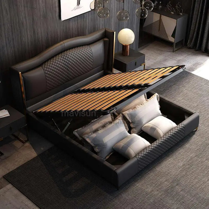 Storage Queen Upholstered Wedding Bed For Large Family Villa Simple Modern Hotel Apartment Household Soft Double Bed Bedroom Set