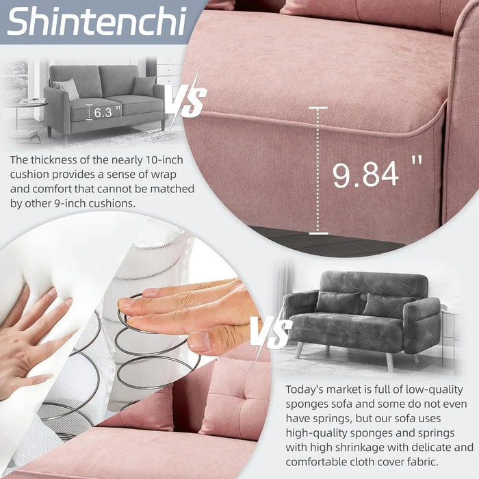 living room sofas 47" Loveseat Wood Sofa with High-Density Sponge Cushion, Mid-Century Modern Design,Pink couch sofas