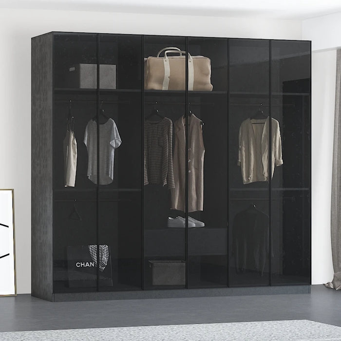 Modern simple glass door, wardrobe, LED sensor light, door to door, bedroom wardrobe