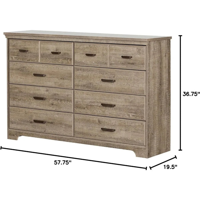 South Shore Versa Collection 8-Drawer Double Dresser & South Shore Tassio 1-Drawer Nightstand-Weathered Oak