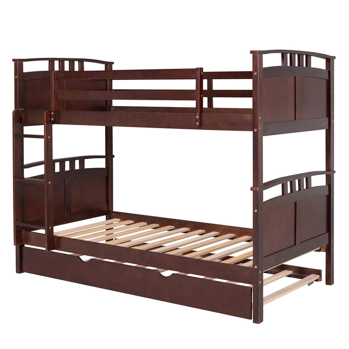 VSOGA Twin-Over-Twin Bunk Bed With Twin Size Trundle , Separable Bunk Bed For Bedroom - Espresso
