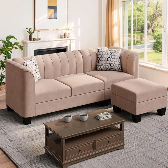 Living Room Sofas Upgraded Convertible Sectional Sofa Couch 3 Seat L Shaped Sofa With High Armrest Linen Fabric Corner Cover