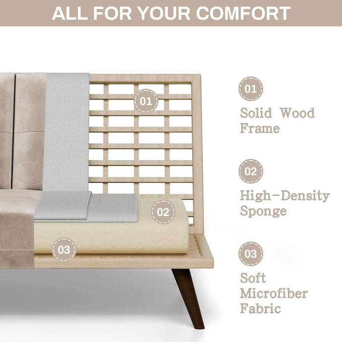 Futon Couch Sofa Bed Convertible Small Loveseat Sleeper with Cup Holder, Wood Legs, Removable Armrests - Multiple Colors