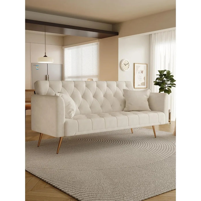 71" Modern Fabric Convertible Futon,Upholstered Loveseat Sofa w/Adjustable Backrest, Sleeper Couch Bed,Beige
