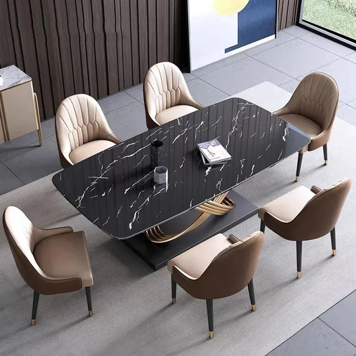 Rectangle Dining Table With Stainless Steel Base Black White Tabletop For 6 People Luxury Marble Kitchen Table Home Furniture