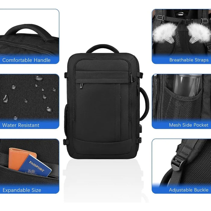40L Expandable Airline Approved Water Resistant Business Luggage  Bag Fits 17 Inch Laptops, Travel Gifts for Men Women, Black