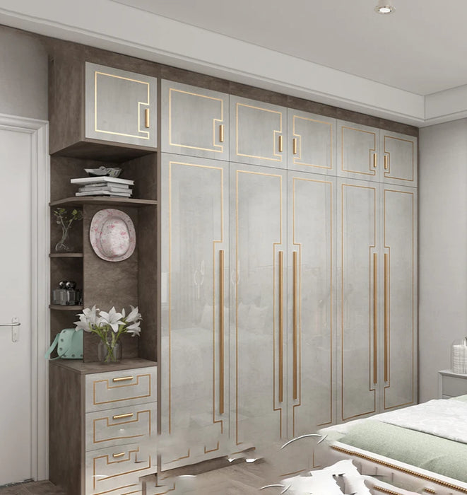 Light Luxury Flat Door Large Wardrobe Modern and Simple Home Bedroom Assembly Solid Wood Wardrobe Nordic Overall Cabinet Customi