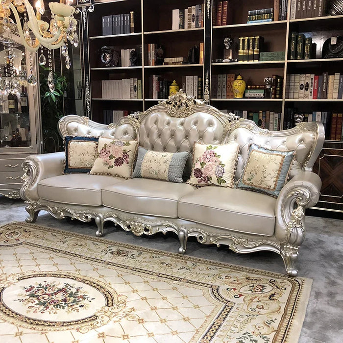 European style leather sofa combination living room integral solid wood head leather large family villa sofa