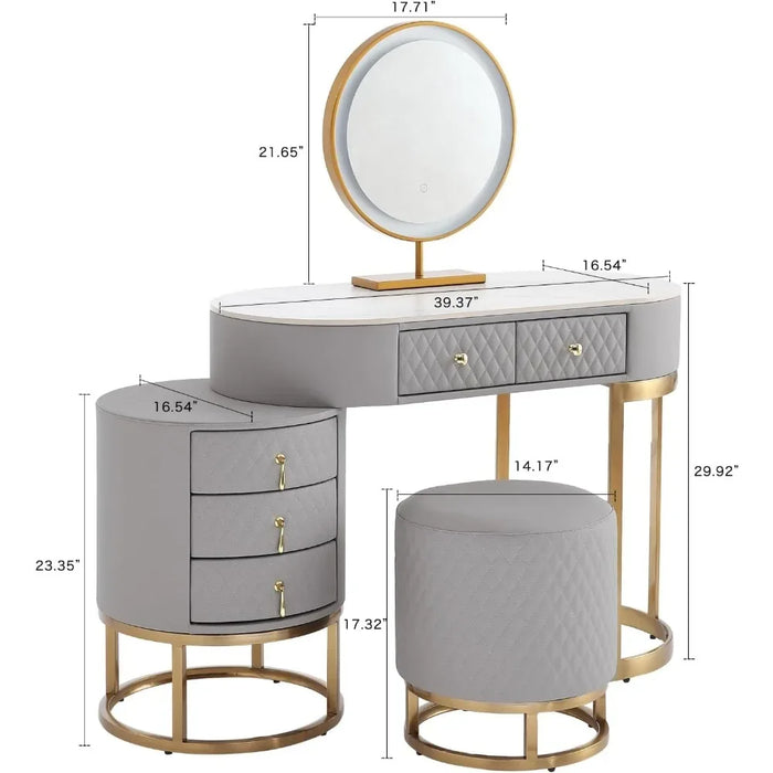 Drawer Table with Mirror Makeup with Drawers & Vanity Stool 5Drawers