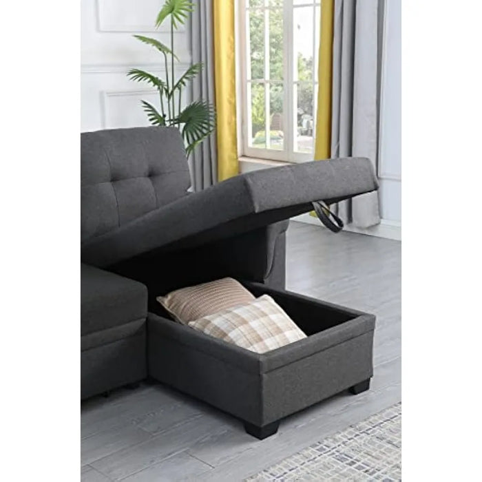 84'' L-Shape Convertible Sleeper Sectional Sofa Living Room Sofas for Home Apartment Dark Gray-1 Bed Furniture