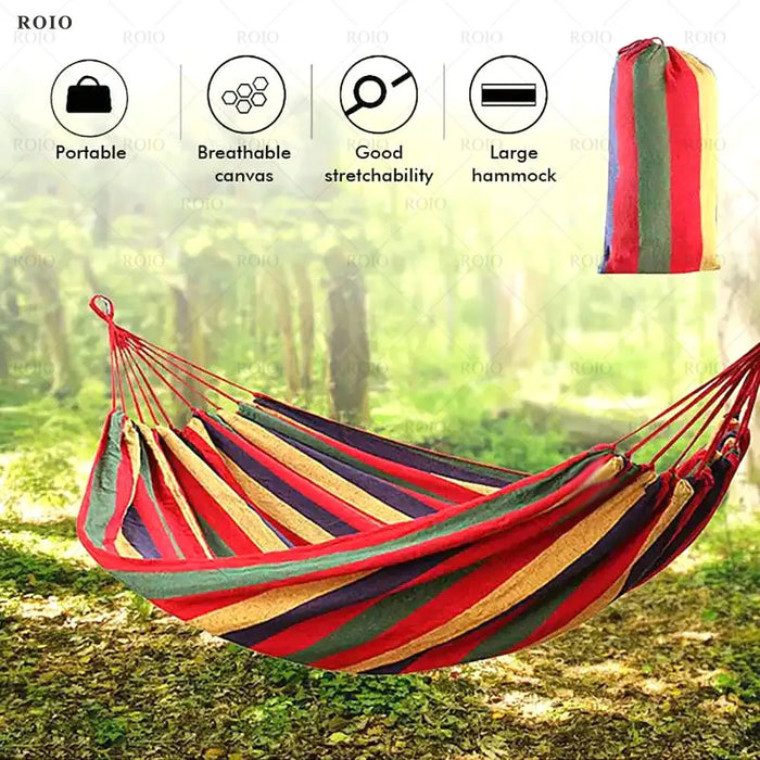 Camping Hammock Portable Hammock Striped Canvas Single Double Hammock Travel Hanging Bed Camping Accessories Outdoor Hammock