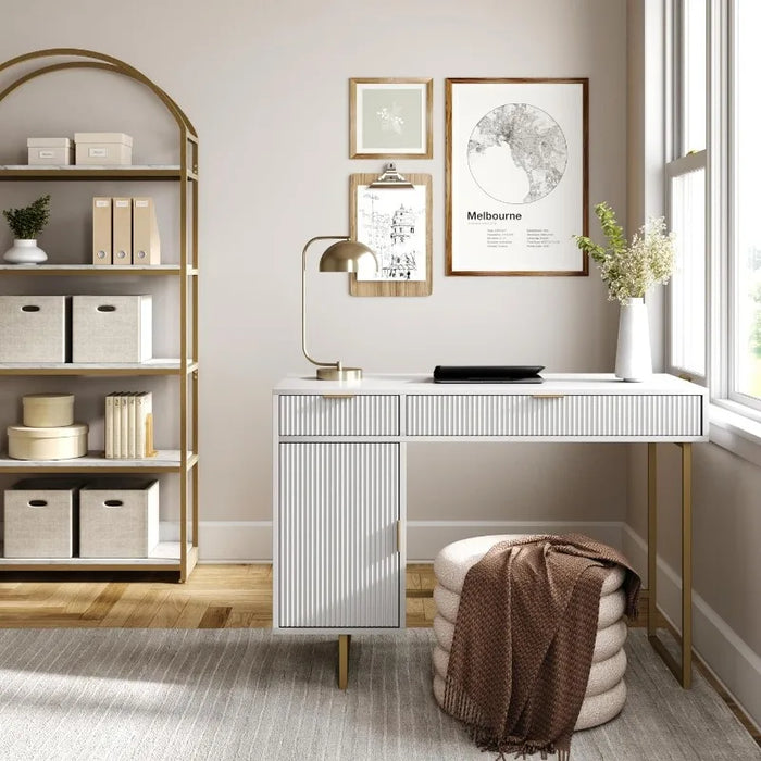 Nathan James Jacklyn Modern Home Office Writing Desk, White/Pale Gold Home Office Desks, Home Office Desks