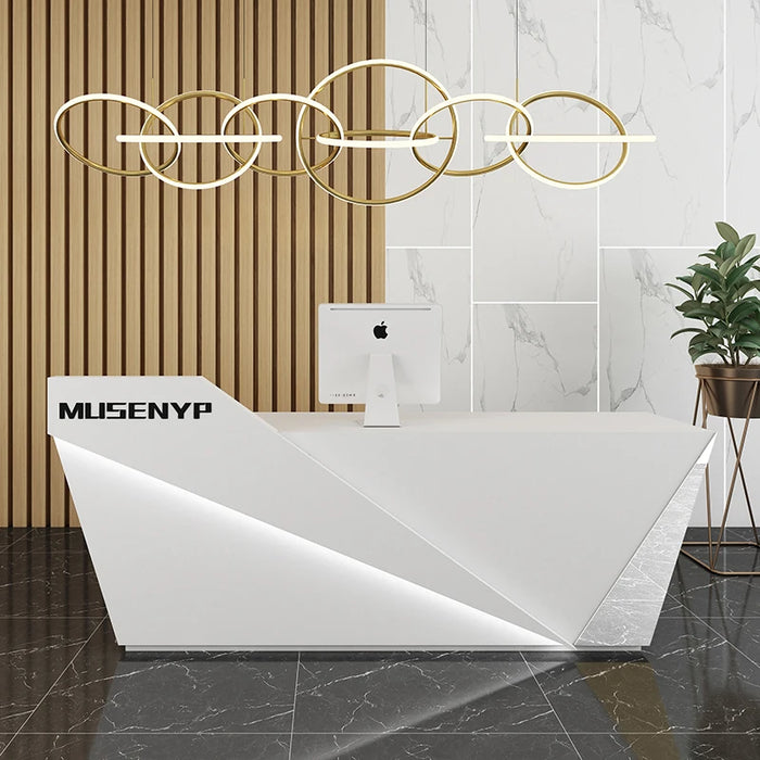 L Shaped Reception Desks Beauty Salon Luxury Office Modern Reception Desk Cashier Table White  Theke Rezeption Bar Furniture