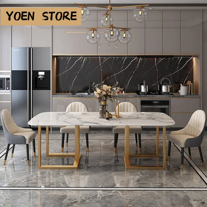 Northern Europe Dining Table set 6 Modern Chairs Small Apartment Creative Stainless Steel mesa de comedor furniture GY50CZ