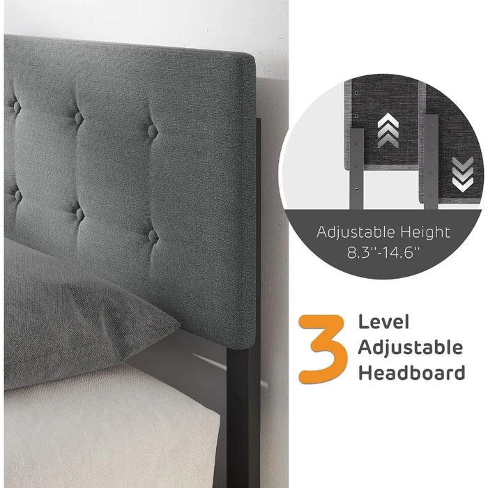 Bedframe, storage space with headboard and 4 drawers, button cushioned mattress base with wooden support, springless, bed frame