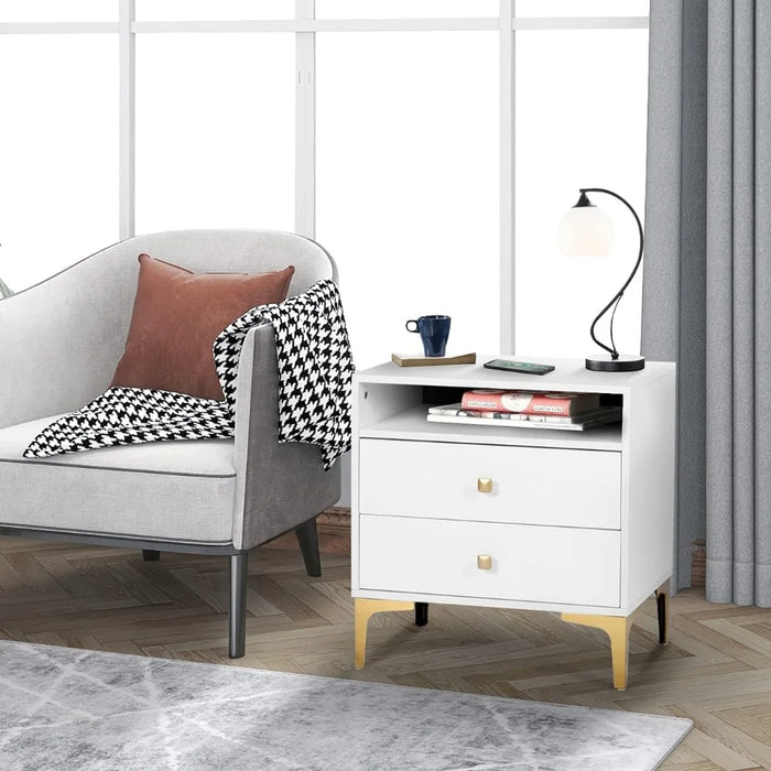 AILEEKISS Nightstands Set of 2 with Wireless Charging Function Wooden Night Stands 2 Sets with Drawers and Open Shelf