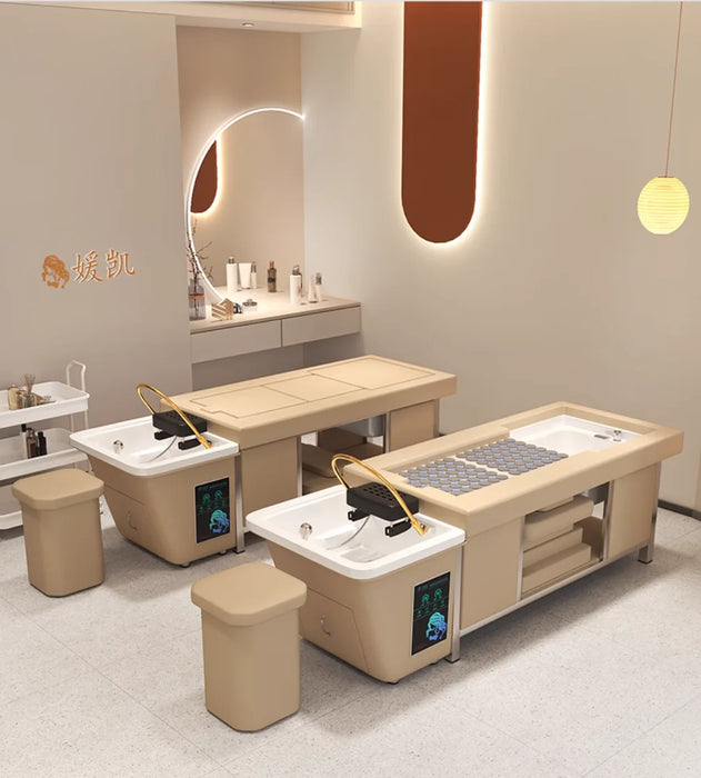 Moxibustion foot bath one steel frame Thai shampoo bed Intelligent constant temperature water cycle fumigation beauty salon spec