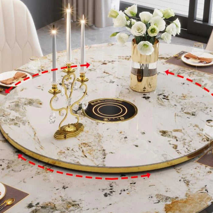 Luxury Rock Dining Table Items Retractable Dining Table Italian Household Light Luxury Round Table Induction Cooker Furniture