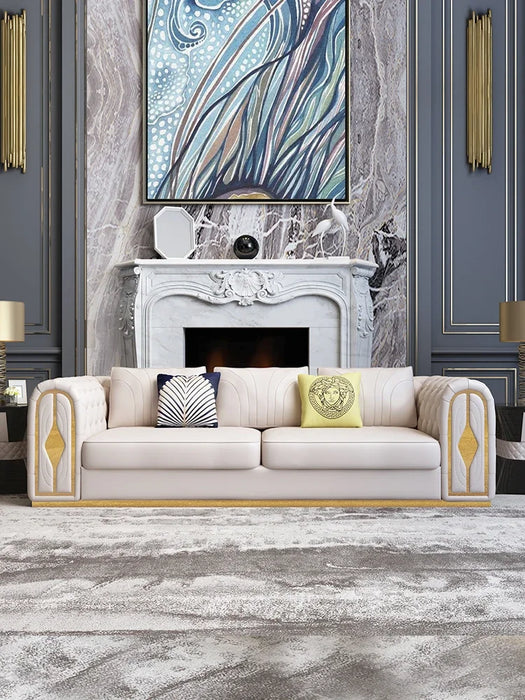Leather sofa Italian light luxury villa large family living room pull buckle luxury postmodern Hotel model room customization