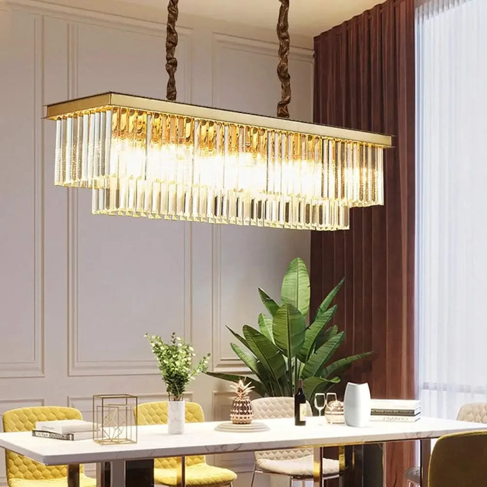 Chandeliers,Rectangular Crystal Chandelier for Kitchen,E14 Modern Rectangular Dulight,Hanging Light for Living Room Dining