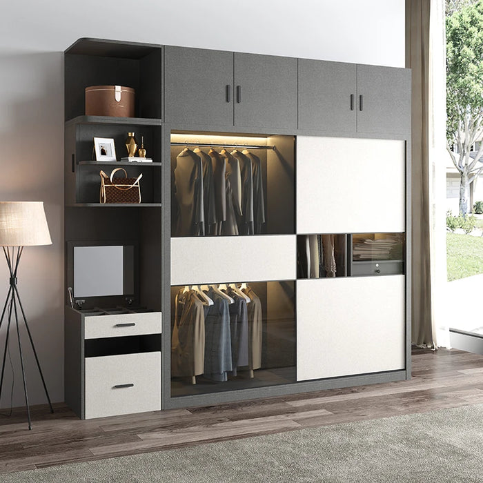 Nordic sliding door wardrobe simple modern assembly household bedroom sliding door wardrobe full solid wood multilayer board sto