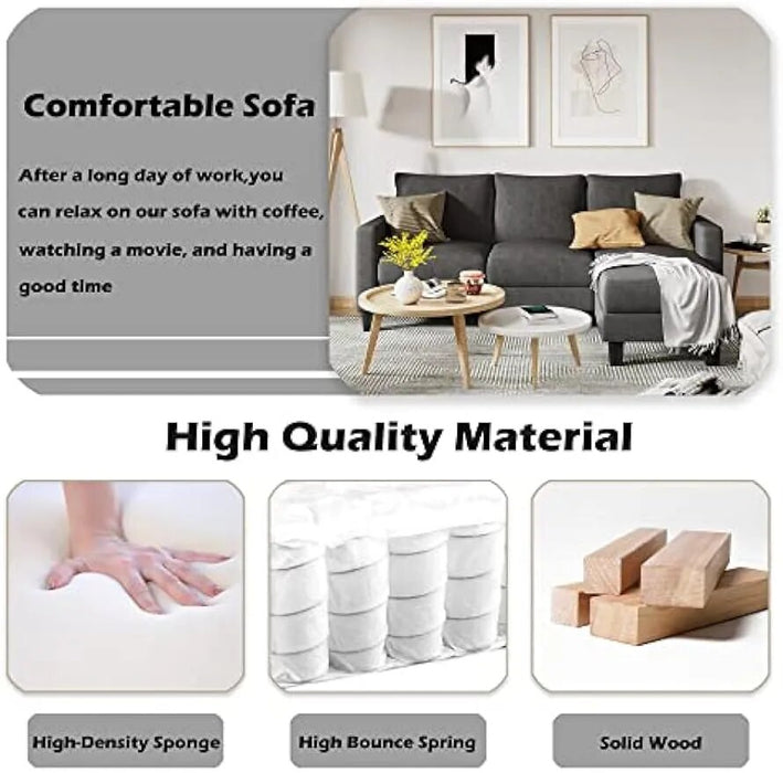 YESHOMY Convertible Sectional 3 L-Shaped Couch Soft Seat with Modern Linen Fabric, Small Space Sofas for Living Room