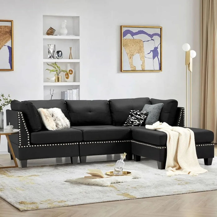 88.6 inch convertible sectional sofa,with footrest,Modern tufted linen L-shaped sofa,with reversible chaise longue