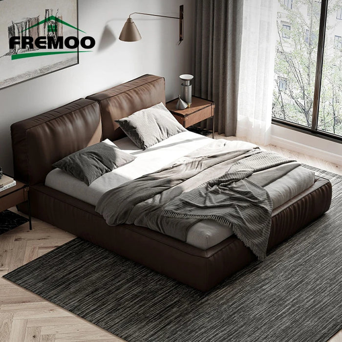 Designer Double Bed Italian Simple Home Furniture Beds Queen/King Bed Frame Leather Modern Bedroom Furniture Set