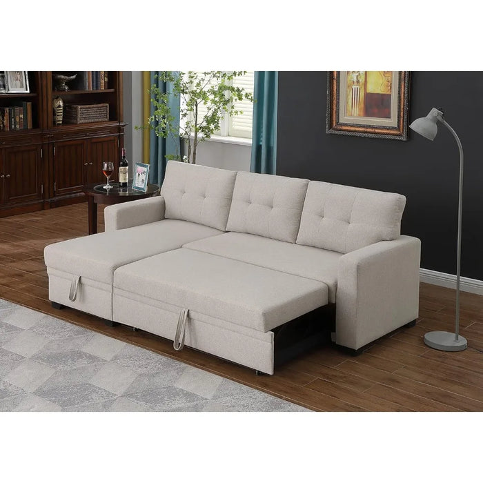 Living room sofa convertible modular with storage chaise longue and pull-out for living room,3-seater,linen upholstered sofa bed