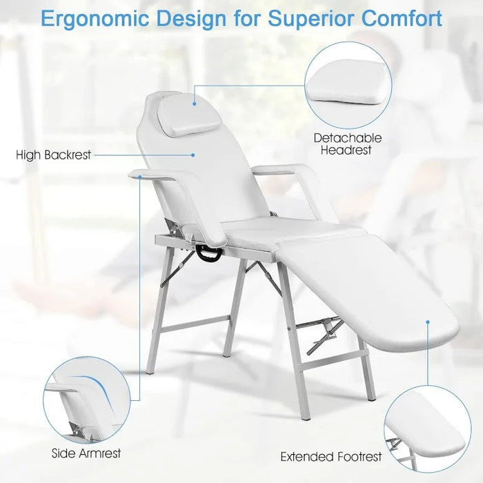 Massage Facial Table Bed, 73 Inch Massage Tattoo Chair for Salon Beauty Spa, Portable Folding Spa Bed Table w/Carry Case, White
