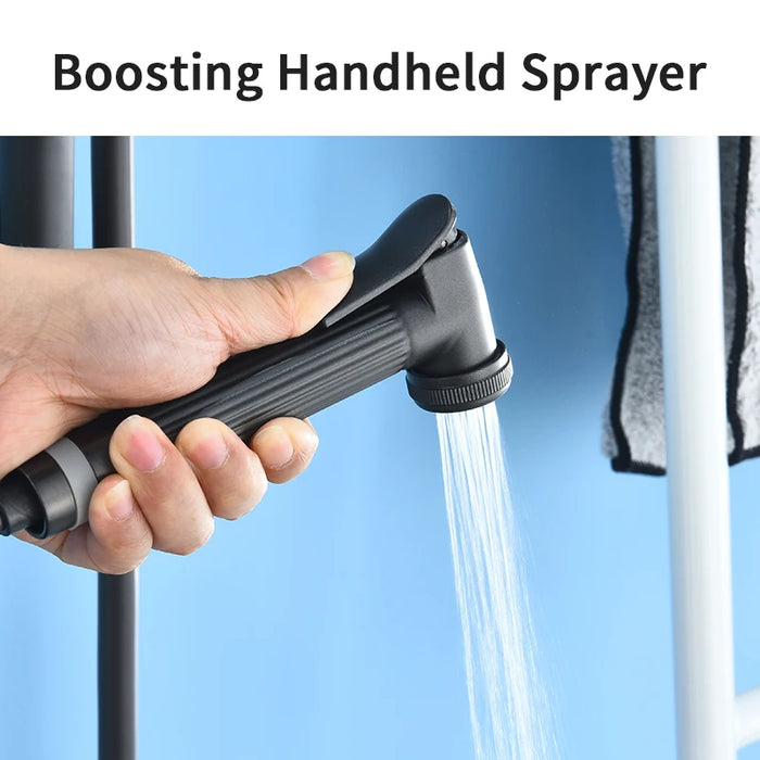 Gray Bathtub Faucet With Hand Shower And Handheld Sprayer Brass Wall Mounted Bathroom Shower Mixer Tap Full Shower system Set