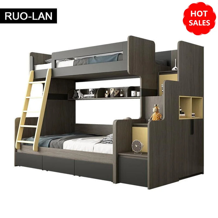 Modern Design Children Bunk Bed Solid Wood Bed High and Low Combination Bedroom Furniture ROU LAN