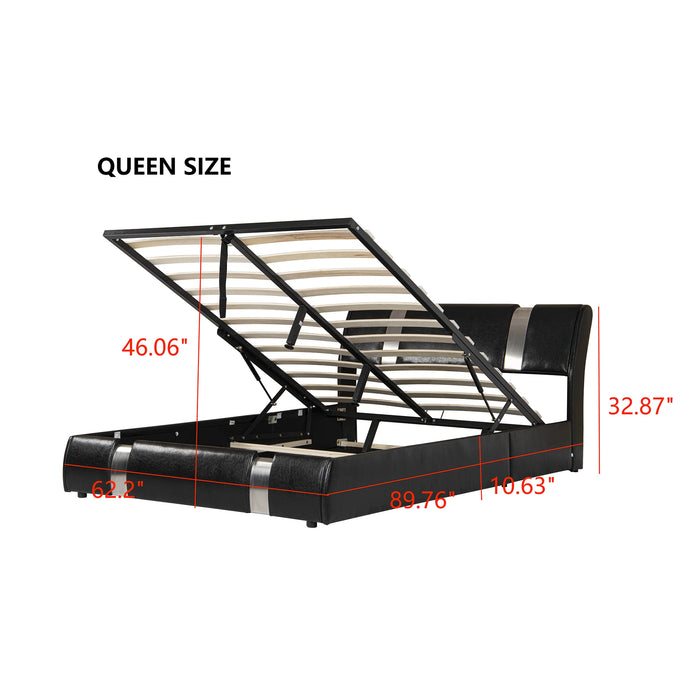 [Flash Sale]Queen/Full Size Upholstered Faux Leather Platform Bed with a Hydraulic Storage System Black/Chocolate[US-W]