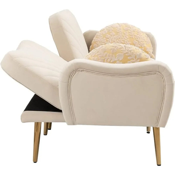 HomSof Loveseat Beige Modern Sofa Small Couch for Living Room with Metal feet and 2 Pillows