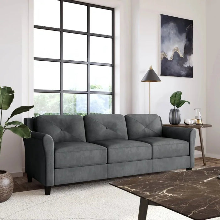 Lifestyle Solutions Taryn Sofa with Rolled Arms, Dark Gray Fabric