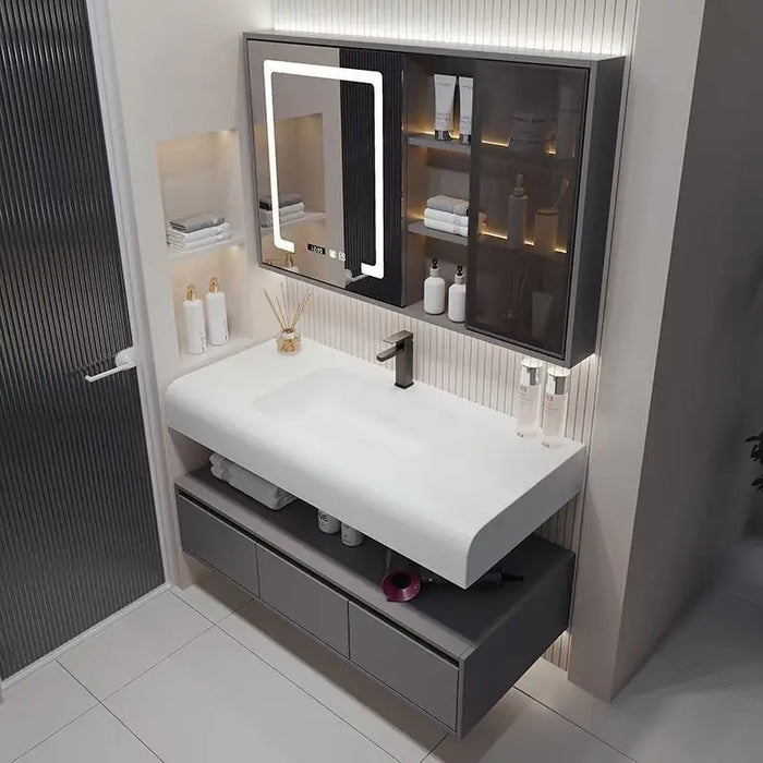 Simple Bathroom Vanity Cabinet with Sink Corinne Integrated Washbasin Bathroom Wash Hands and Face Cabinet Storage with Mirror
