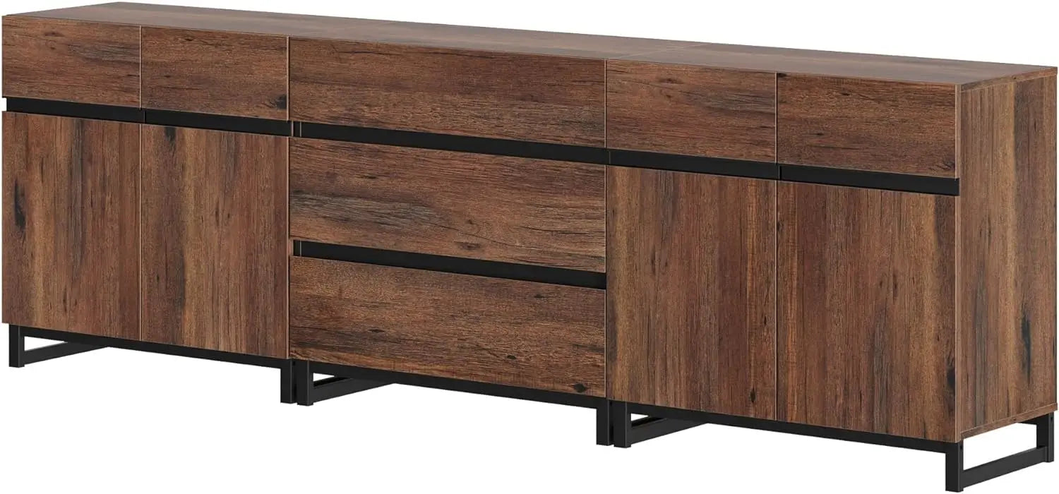 Modern TV Stand for TVs up to 100 inch,3 in 1 Console with Adjustable Shelves and 3 Drawers, Media Console for Living Room,Brown