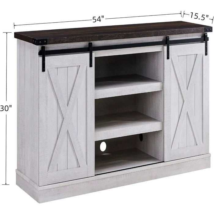 Living Room Furniture for Tv Table Gray Wash Wood TV Stand With Sliding Barn Door Entertainment Center With Storage Cabinet Ps5