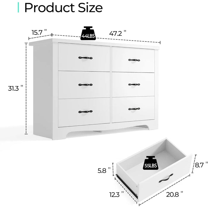 Dresser with 6 Drawers, Bedroom Dresser, Dresser Storage Box, Bedroom Chest of Drawers, Dresser