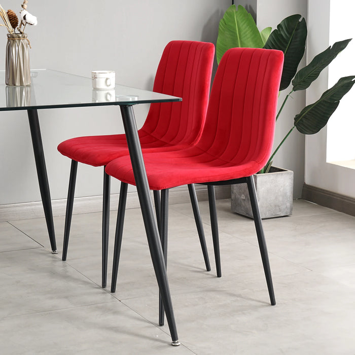 Table and chair set, one table and four chairs. Clear tempered glass table top, 0.3 feet thick, black wrought iron legs. Black s