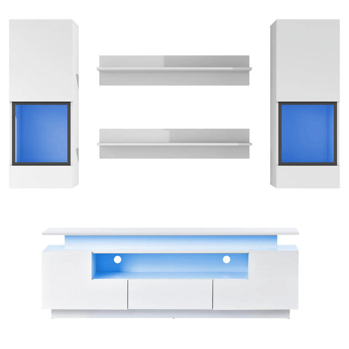 5 Pieces Floating Functional TV Stand Set for 75+ in. TV, Wall Mounted Entertainment Center with 16-color LED Light Strips